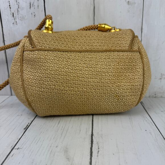 VTG De Veechi Tan/Gold Neutral Woven Jute Italian Clutch Shoulder Bag Beachy - Picture 3 of 11
